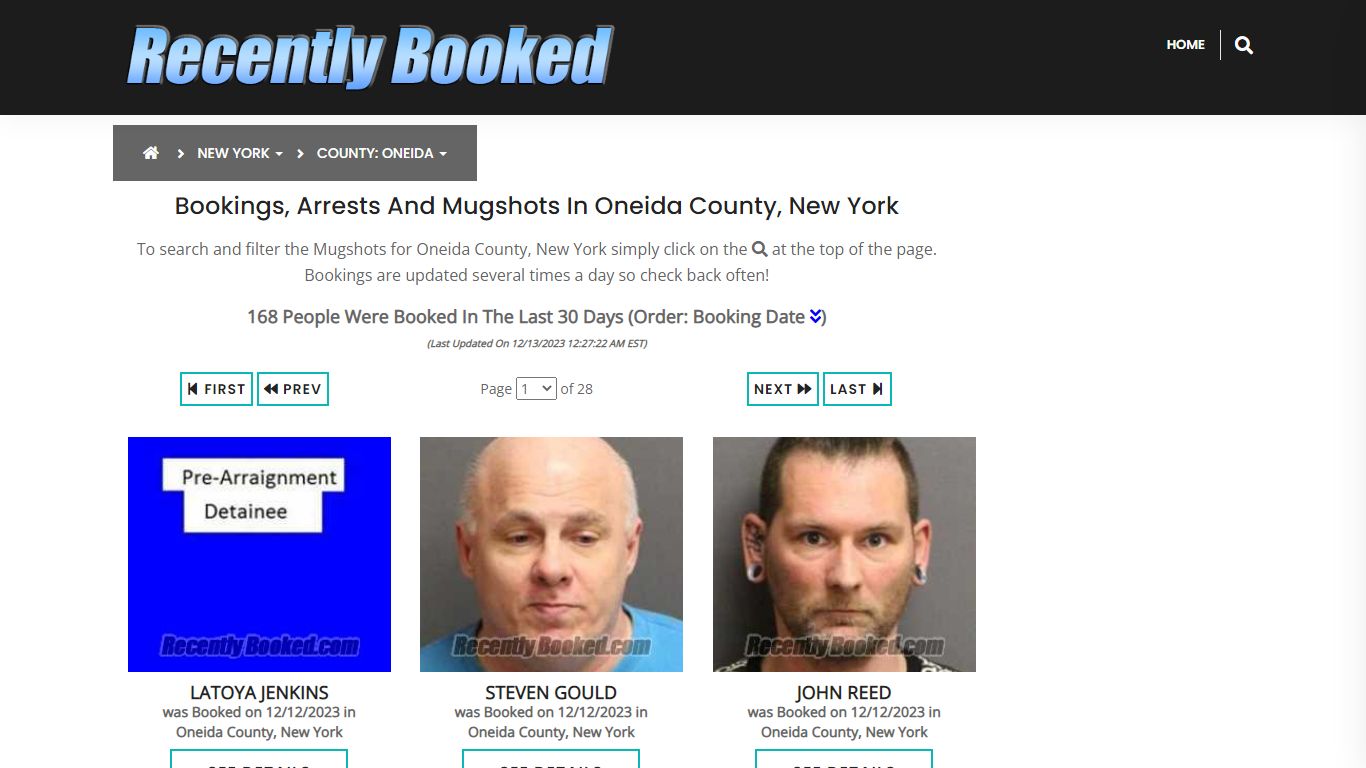 Bookings, Arrests and Mugshots in Oneida County, New York - Recently Booked