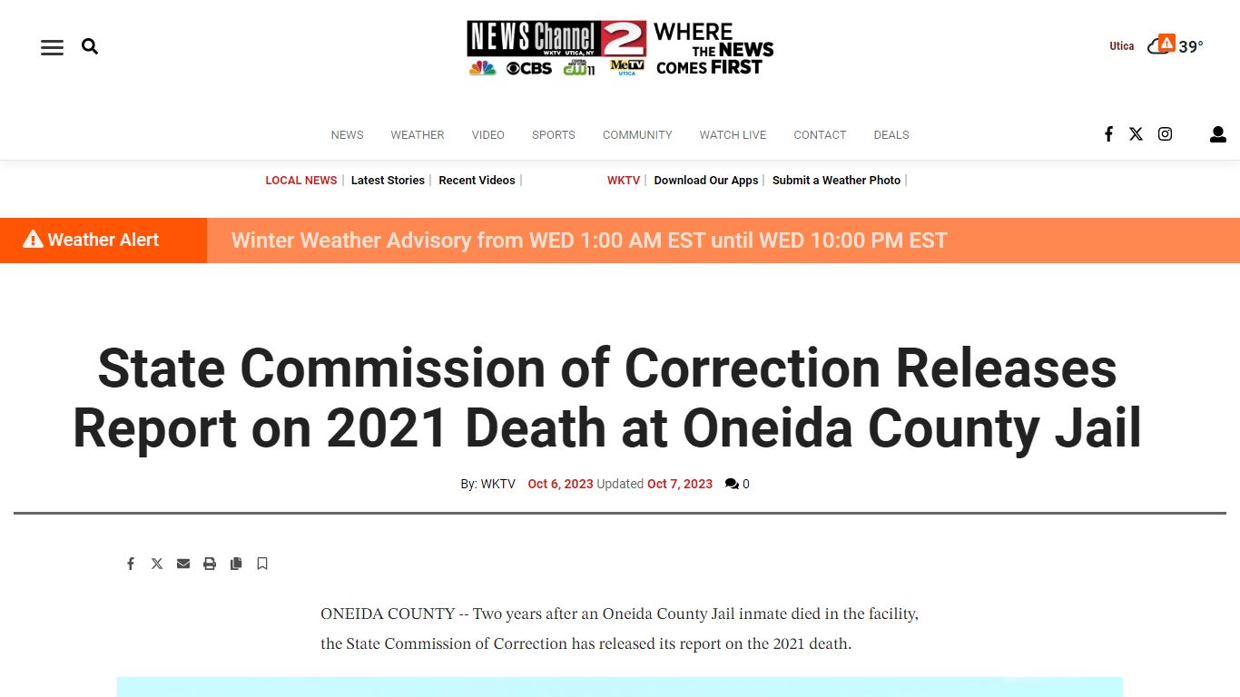 State Commission of Correction Releases Report on 2021 Death at Oneida ...